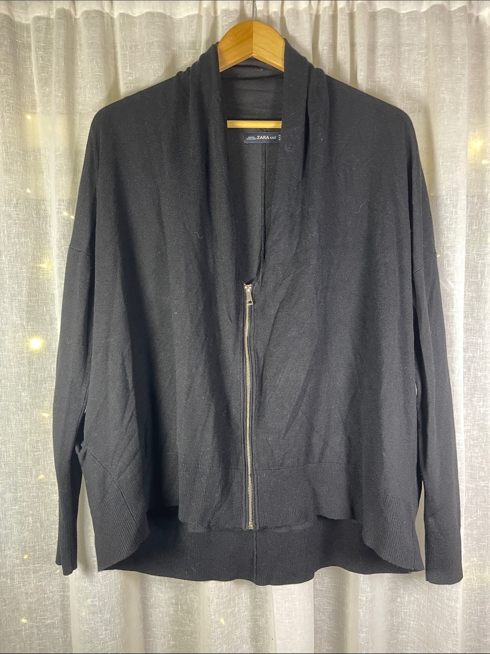 Zara Black Open-Front Zip Knit Jacket